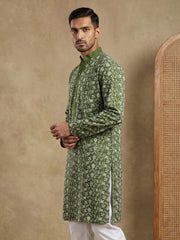 Floral Embroidered Viscose Rayon Kurta ( 65KO 5533Olive )