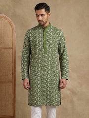 Floral Embroidered Viscose Rayon Kurta ( 65KO 5533Olive )