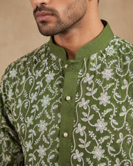 Floral Embroidered Viscose Rayon Kurta ( 65KO 5533Olive )