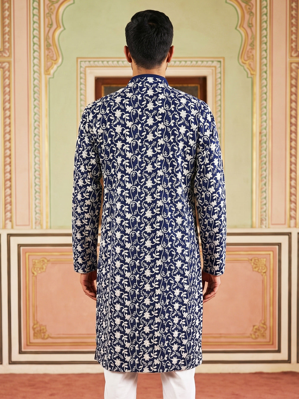 DesiQlo Men Embroidered Kurta Only - Multicolor - 65KO_5533Peacock_S