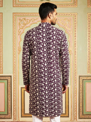 Floral Embroidered Viscose Rayon Kurta ( 65KO 5533Purple )