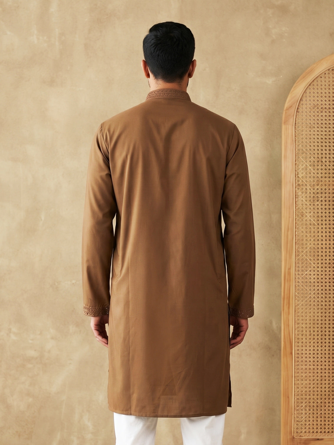 DesiQlo Men Embroidered Kurta Only - Brown - 65KO_5541Brown_S