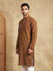 Men’s Imported Japanese Embroidered Kurta ( 65KO 5541Brown ) [FF] [N-7]