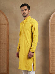 Men’s Imported Japanese Embroidered Kurta ( 65KO 5541Yellow ) [FF] [N-7]