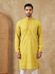 Men’s Imported Japanese Embroidered Kurta ( 65KO 5541Yellow ) [FF] [N-7]