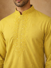 Men’s Imported Japanese Embroidered Kurta ( 65KO 5541Yellow ) [FF] [N-7]