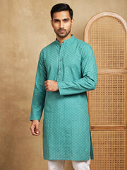 Men’s Cotton Blend Woven Design Kurta ( 65KO 5542Blue ) [FF] [S-2]