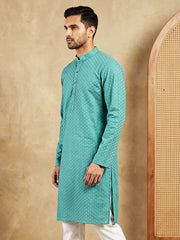 Men’s Cotton Blend Woven Design Kurta ( 65KO 5542Blue ) [FF] [S-2]