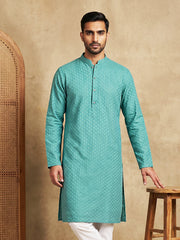 Men’s Cotton Blend Woven Design Kurta ( 65KO 5542Blue ) [FF] [S-2]