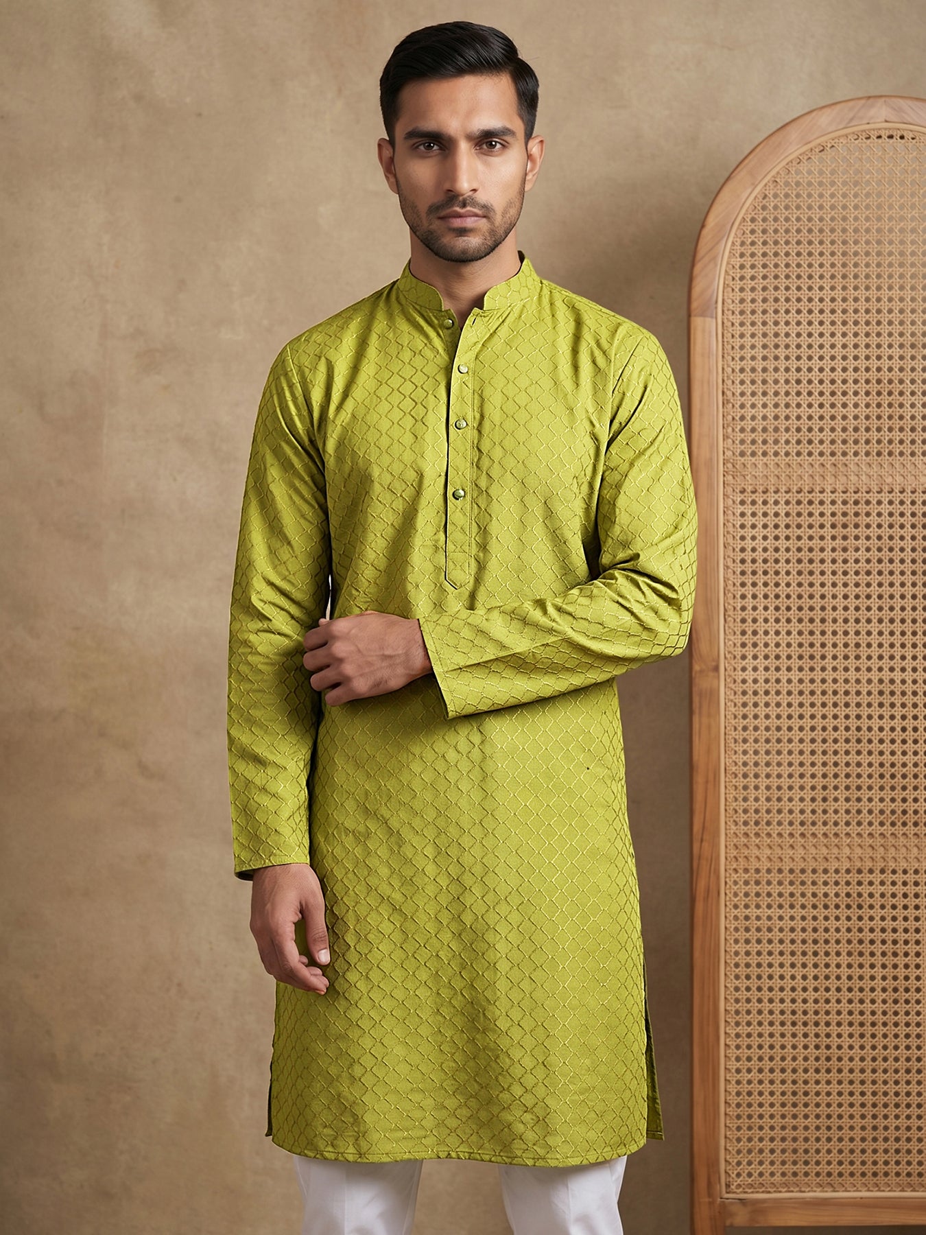 DesiQlo Men Woven Design Kurta Only - Green
