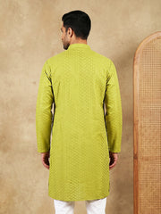 Men’s Cotton Blend Woven Design Kurta ( 65KO 5542Green ) [FF] [S-2]