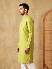 Men’s Cotton Blend Woven Design Kurta ( 65KO 5542Green ) [FF] [S-2]