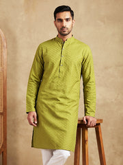 Men’s Cotton Blend Woven Design Kurta ( 65KO 5542Green ) [FF] [S-2]