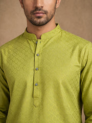 Men’s Cotton Blend Woven Design Kurta ( 65KO 5542Green ) [FF] [S-2]