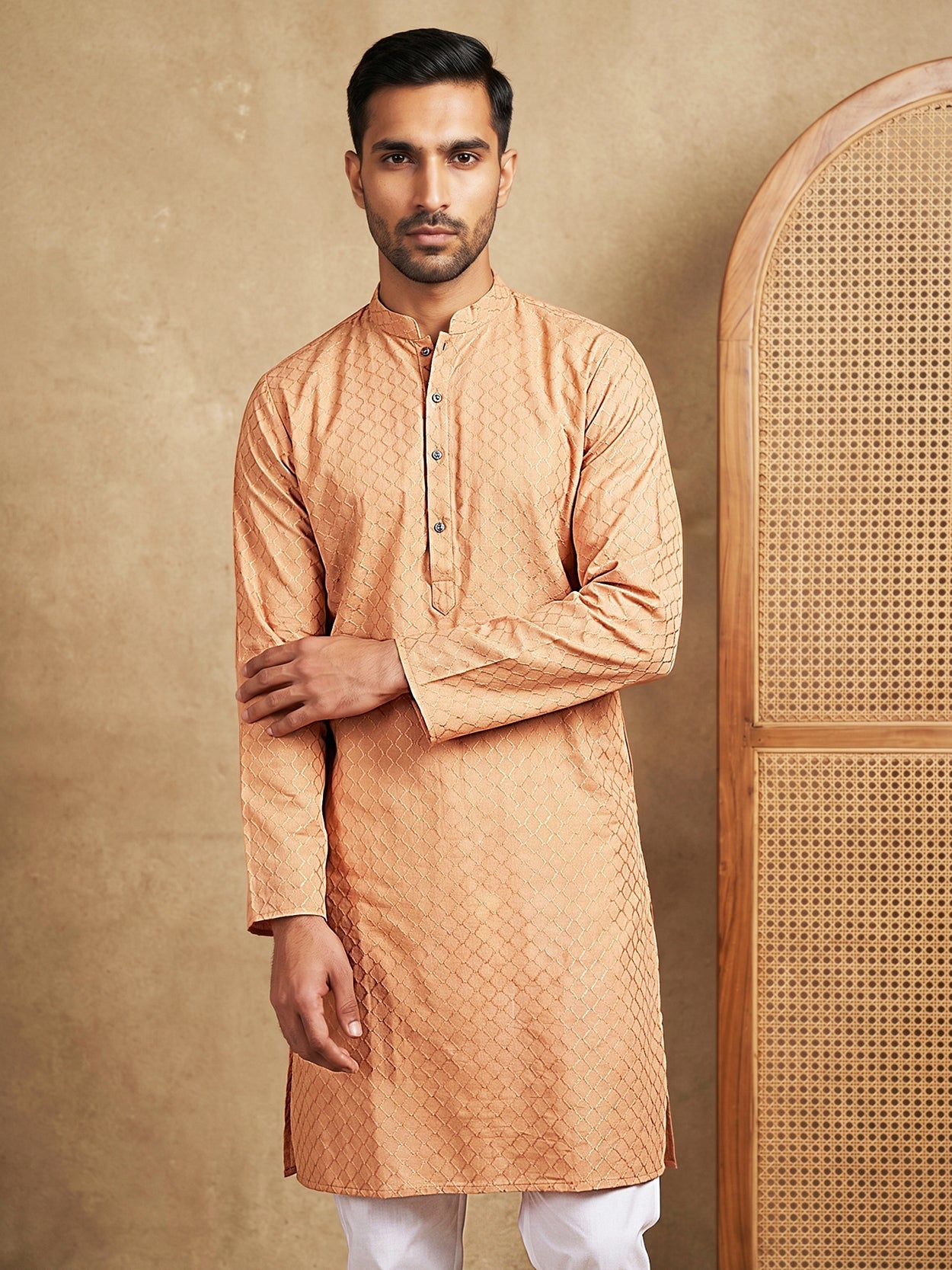 DesiQlo Men Woven Design Kurta Only - Orange