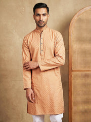 Men’s Cotton Blend Woven Design Kurta ( 65KO 5542Peach ) [FF] [S-2]