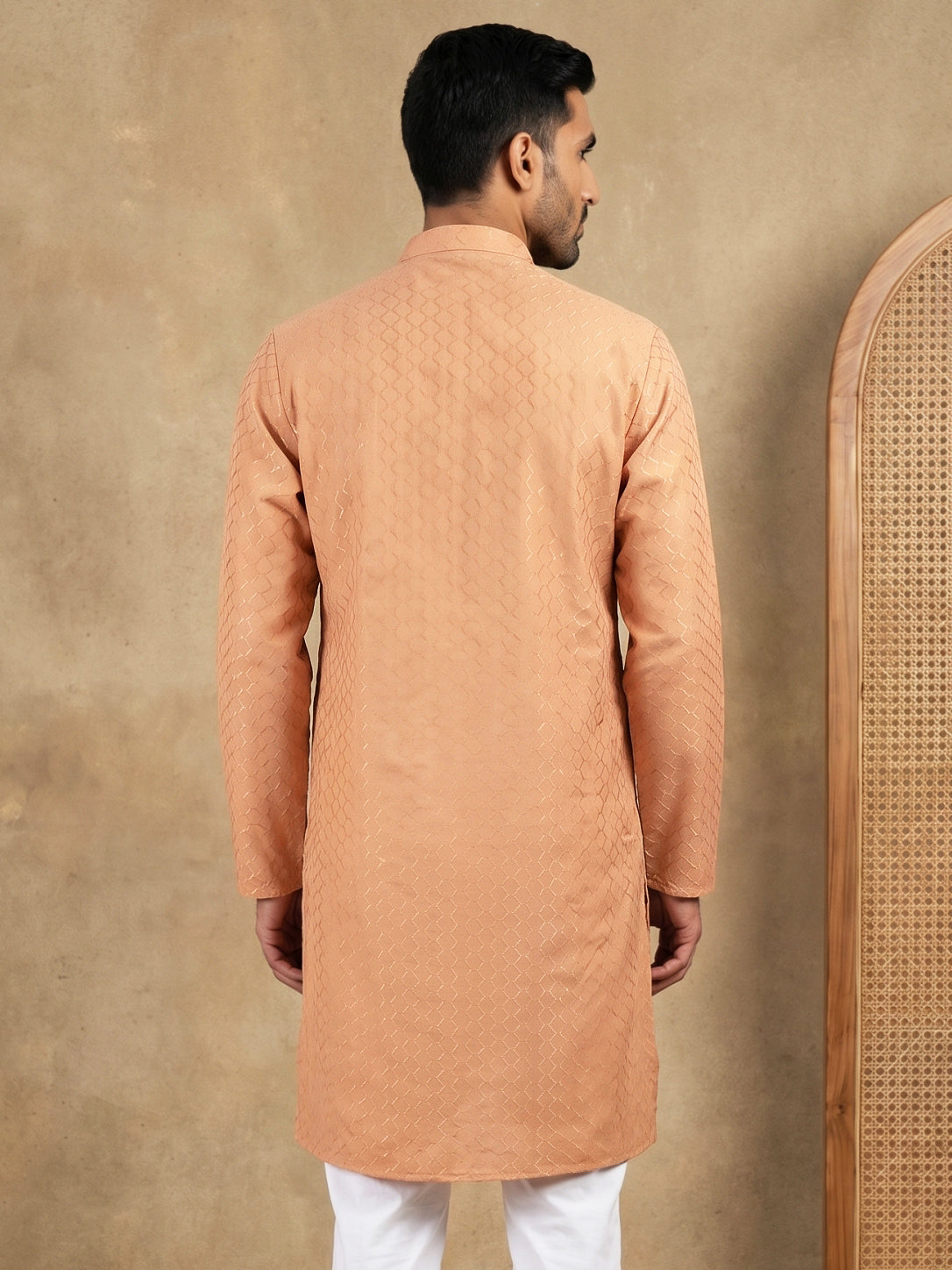DesiQlo Men Woven Design Kurta Only - Orange