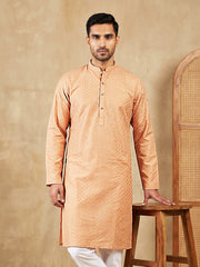 Men’s Cotton Blend Woven Design Kurta ( 65KO 5542Peach ) [FF] [S-2]
