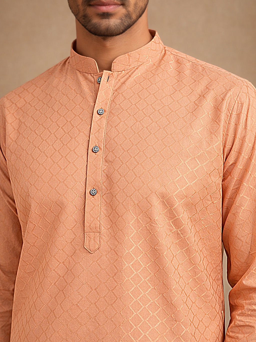 DesiQlo Men Woven Design Kurta Only - Orange