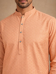 Men’s Cotton Blend Woven Design Kurta ( 65KO 5542Peach ) [FF] [S-2]