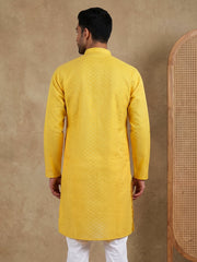 Men’s Cotton Blend Woven Design Kurta ( 65KO 5542Yellow ) [FF] [S-2]