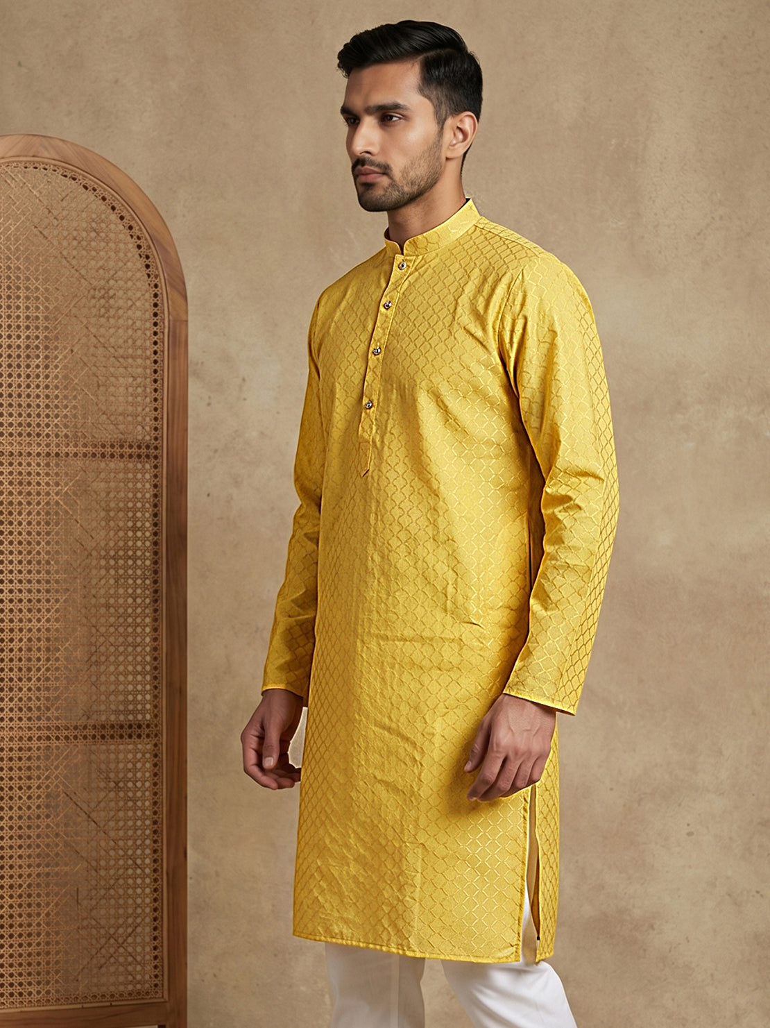 DesiQlo Men Woven Design Kurta Only - Yellow