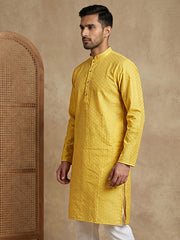 Men’s Cotton Blend Woven Design Kurta ( 65KO 5542Yellow ) [FF] [S-2]