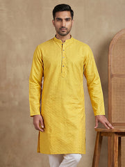 Men’s Cotton Blend Woven Design Kurta ( 65KO 5542Yellow ) [FF] [S-2]