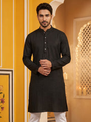 Men’s Silk Blend Thread Work Kurta ( 65KO 5543Black ) [FF] [L-18]