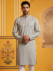 Men’s Silk Blend Thread Work Kurta ( 65KO 5543Grey ) [FF] [L-18]
