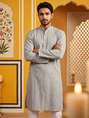 Men’s Silk Blend Thread Work Kurta ( 65KO 5543Grey ) [FF] [L-18]