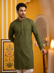 Men’s Silk Blend Thread Work Kurta ( 65KO 5543Olive ) [FF] [L-18]