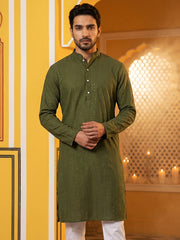 Men’s Silk Blend Thread Work Kurta ( 65KO 5543Olive ) [FF] [L-18]
