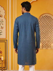 Men’s Silk Blend Thread Work Kurta ( 65KO 5543Peacock ) [FF] [L-18]