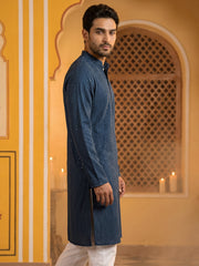 Men’s Silk Blend Thread Work Kurta ( 65KO 5543Peacock ) [FF] [L-18]