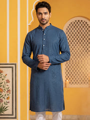 Men’s Silk Blend Thread Work Kurta ( 65KO 5543Peacock ) [FF] [L-18]