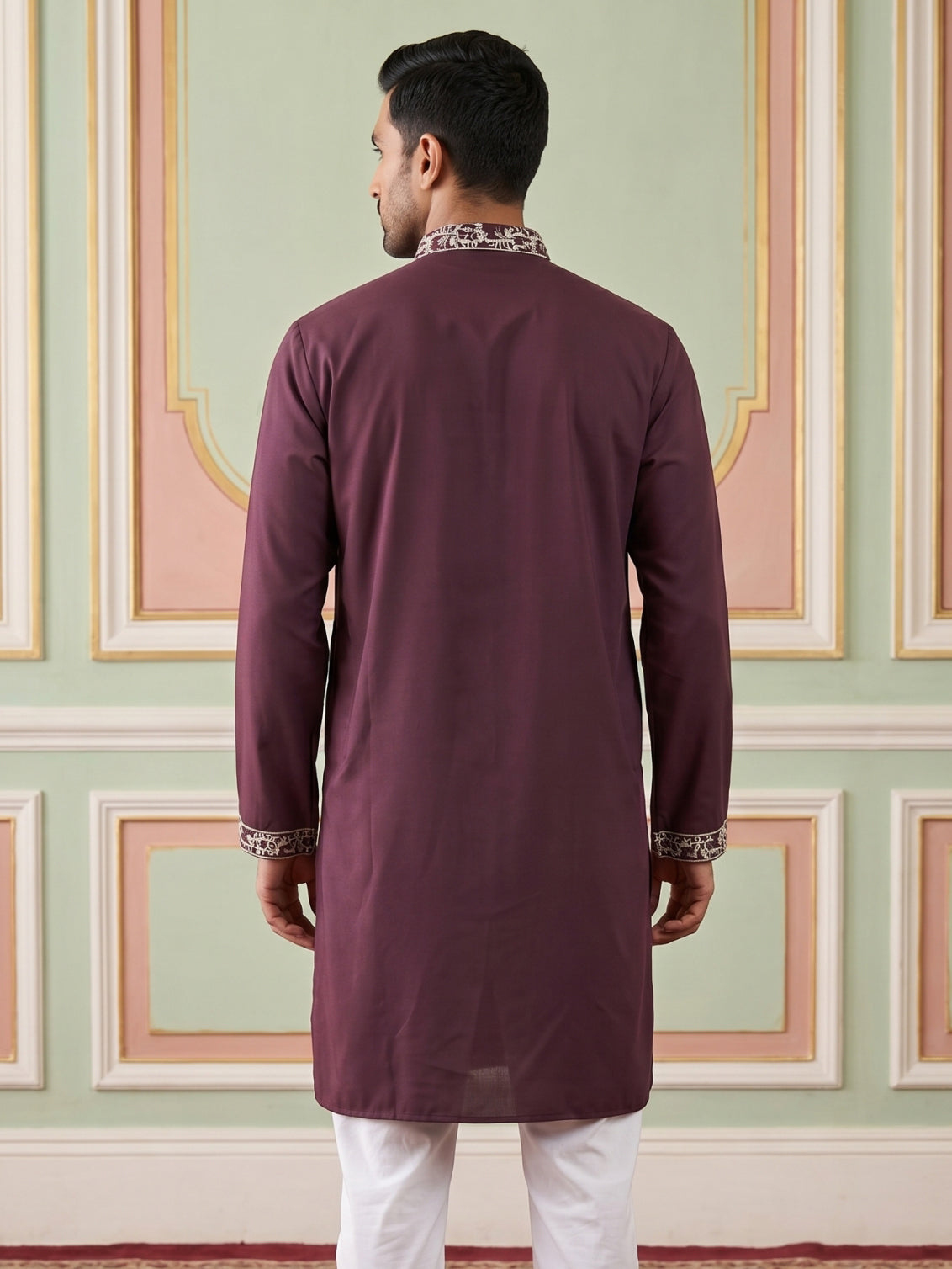 DesiQlo Men Embroidered Kurta Only - Purple - 65KO_5544Purple_S