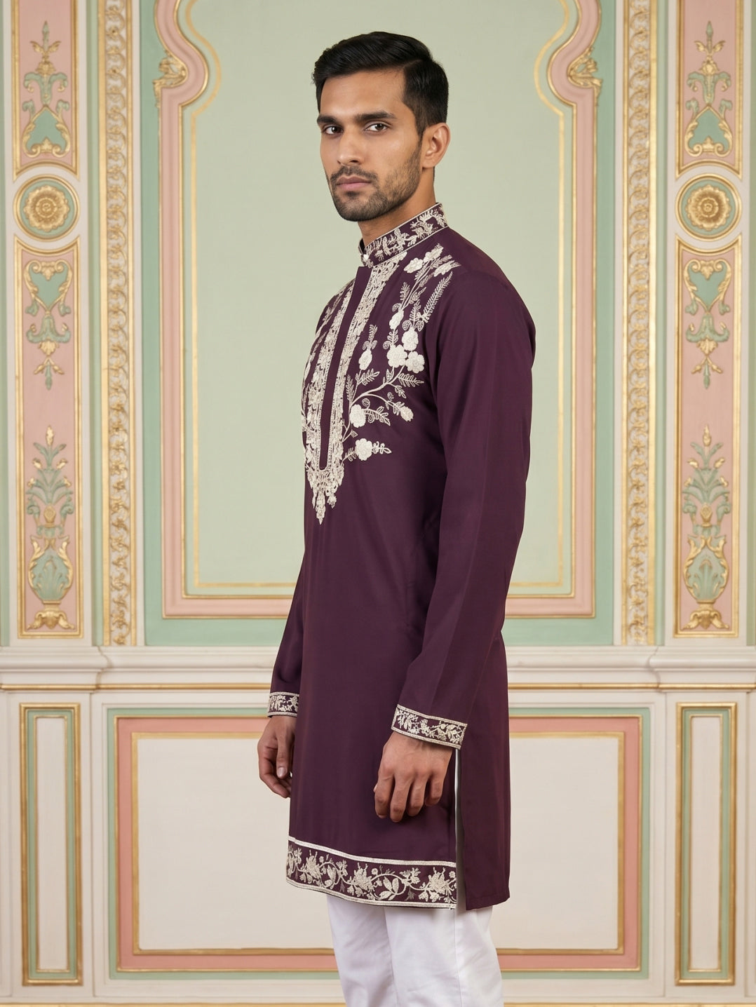 DesiQlo Men Embroidered Kurta Only - Purple - 65KO_5544Purple_S