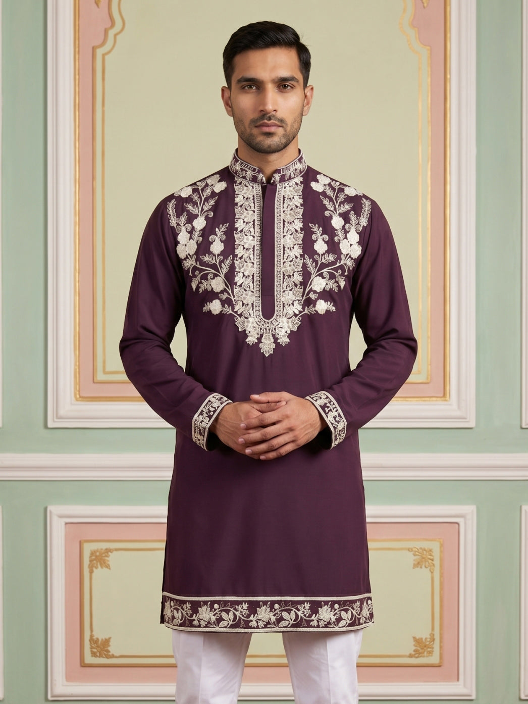 DesiQlo Men Embroidered Kurta Only - Purple - 65KO_5544Purple_S