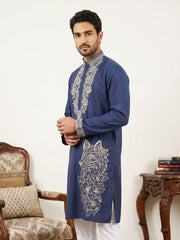 Navy Blue Japanese Embroidered Kurta ( 65KO 5545Navy ) [FF] [M-6]