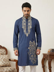 Navy Blue Japanese Embroidered Kurta ( 65KO 5545Navy ) [FF] [M-6]