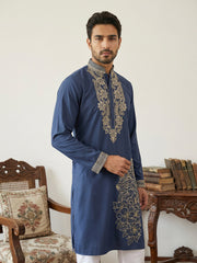 Navy Blue Japanese Embroidered Kurta ( 65KO 5545Navy ) [FF] [M-6]