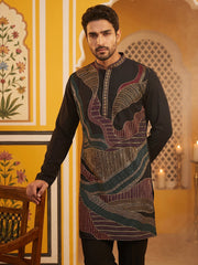 Black Japanese Embroidered Designer Kurta ( 65KO 5546Black ) [FF] [A-1-2-3-4]