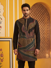 Black Japanese Embroidered Designer Kurta ( 65KO 5546Black ) [FF] [A-1-2-3-4]