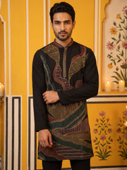 Black Japanese Embroidered Designer Kurta ( 65KO 5546Black ) [FF] [A-1-2-3-4]