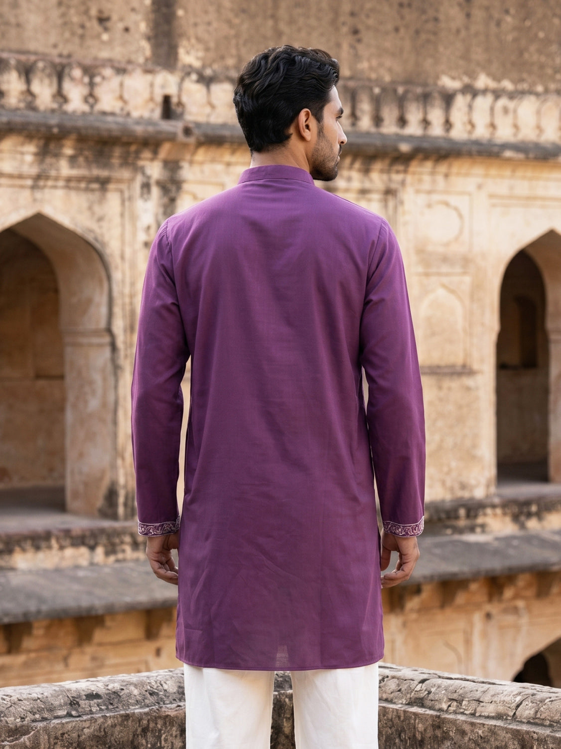 DesiQlo Men Embroidered Kurta Only - Purple - 65KO_5550Purple_S
