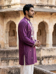 Cotton Blend Floral Embroidered Kurta ( 65KO 5550Purple ) [FF] [O-11-14]
