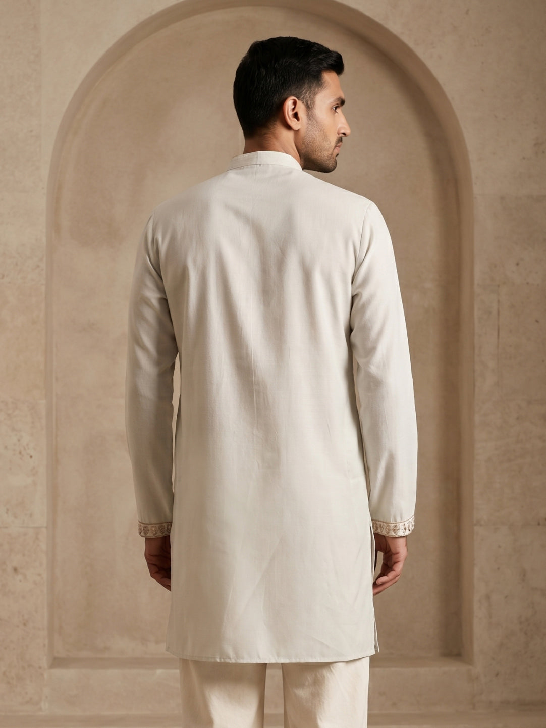 DesiQlo Men Embroidered Kurta Only - White - 65KO_5550White_S