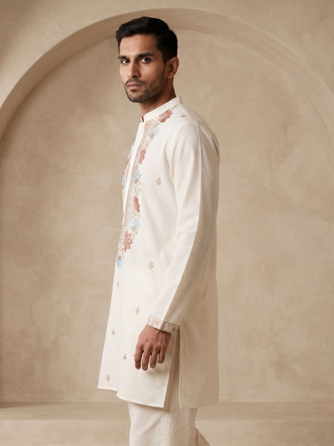 DesiQlo Men Embroidered Kurta Only - White - 65KO_5550White_S