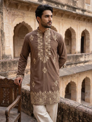 Japanese Fabric Embroidered Kurta ( 65KO 5551Brown ) [FF] [B-10]